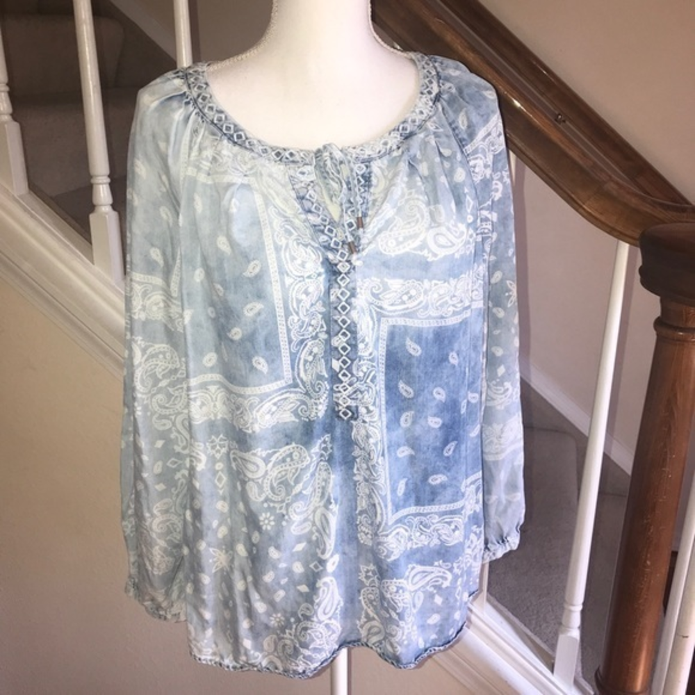 Vintage America chambray Tencel‎ denim look top M